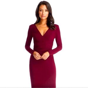 Dress the population Long Sleeve V-Neck Wine Dress size small